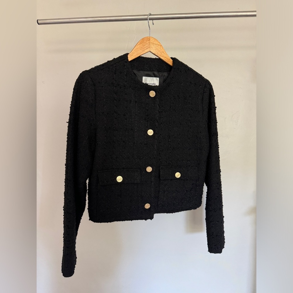Abercrombie & Fitch: Collarless Tweed Jacket in BLACK (Size M)